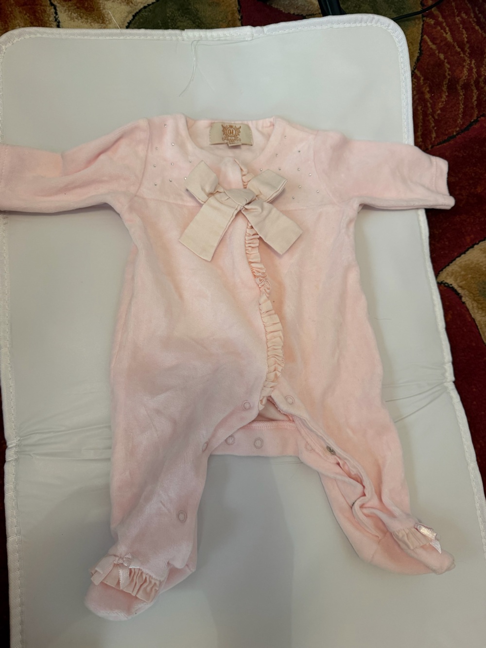 Caramel Pale Pink Hooded Baby Onesie with Bow